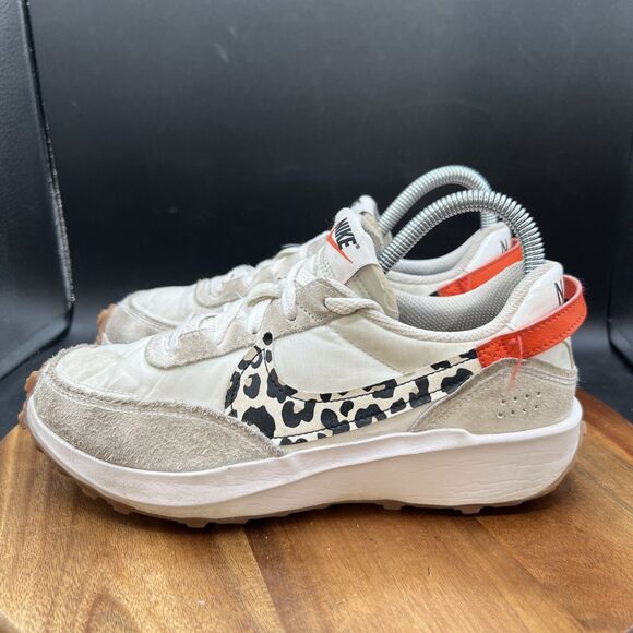 Nike Womens Size 7 Waffle Debut Cheetah DZ5201-100 White Running Shoes Sneakers - Picture 1 of 8